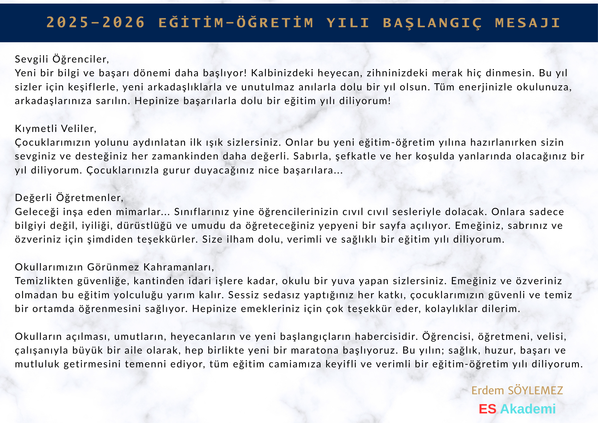 okul açılış mesajı